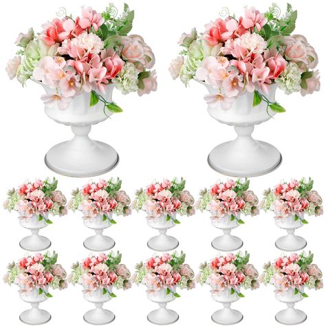 PRICES MAY VARY. Elegant Design and Proper Size: the flower vases for centerpieces are designed with white color and trumpet shape, full of artistic and elegant feelings; The size of the vase is about 5.91 inches high, approx. 4.56 inches in bottom diameter, approx. 5.91 inches mouth diameter, cute and stable for you to place it Quality and Reusable: the white vases for centerpieces are made of quality metal material, experiencing die casting, polishing and polishing crafts, so the surface has t Spring Baby Shower Centerpieces, Centerpieces For Bridal Shower Tables, Flower Centerpieces For Party, Simple Flower Centerpieces, Bridal Shower Table Centerpieces, Compote Vase, Floral Table Decor, Bridgerton Party, Vases For Centerpieces