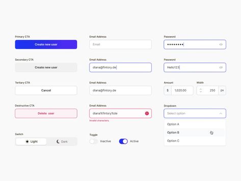 ✨ Ui Elements – Input fields – Dropdowns – Buttons by Diana Palavandishvili for Fintory on Dribbble Form Design Web, Coding Logo, Ui Forms, Personal Budget Template, Ux Design Portfolio, Ux Design Principles, Ui Design Principles, Ui Buttons, Ui Patterns