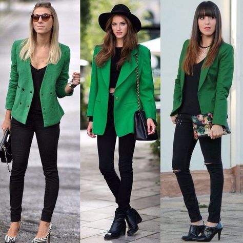 Daily Fashion Hacks Every Girl Must Know Green Blazer Outfit Fall, Long Green Blazer Outfit, Green Blazer Outfit Night Out, Kelly Green Blazer Outfit Work, How To Wear A Green Blazer, Coloured Blazer Outfit, Emerald Green Blazer Outfits For Women, Green Blazer Outfits For Women Work, Bright Green Jacket Outfit