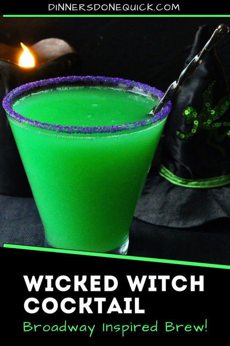 Get spellbound with my Wicked Witch cocktail inspired by the Broadway sensation Wicked and perfect for Halloween parties! This vibrant green vodka drink is a magical mix to enchant your guests. The striking color and fruity, fizzy flavors make it a must-have for Halloween or any Wicked-themed celebration. It's the ultimate vodka cocktail for fans of the musical and upcoming movie. Try this bewitching brew and let the magic begin! #WickedCocktail #HalloweenDrinks #VodkaCocktail #WickedThemedDrink Alcoholic Witches Brew, Wicked Dinner Party, Wicked Inspired Cocktail, Wicked Musical Themed Party, Wicked Party Food, Green Halloween Drink, Halloween Vodka Drinks, Wicked Themed Food, Vodka Halloween Drinks