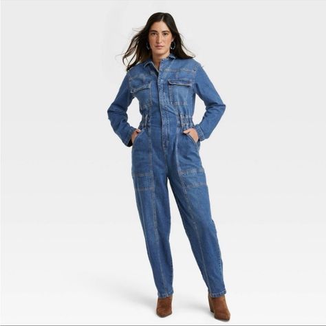 Women's Long Sleeve Denim Jumpsuit - Universal Thread Indigo 6 Nwt Material: 99% Cotton, 1% Spandex Material Lining: 99% Cotton & 1% Spandex Hem Style: Plain Hem Cuff Type: No Cuff Closure Style: Fly Zipper Fabric Name: Denim Neckline: Notched Collar Garment Style: Long Sleeve, Front Half Length Zipper, Front Snap Inseam Length: 28 Inches #L0201 Galactic Senate, Long Sleeve Denim Jumpsuit, Black Denim Overalls, Fashionably Late, Black Overalls, Jumpsuit Elegant, Cotton Jumpsuit, Linen Jumpsuit, Striped Rompers