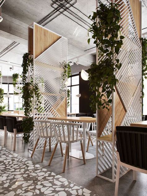 35 Trendiest Restaurant Design That Will Make Your Customers Cozy | Home Design And Interior Bar Restaurant Design, Partition Ideas, Architecture Restaurant, Wall Partition Design, Room Divider Bookcase, Fabric Room Dividers, Café Design, Design Café, Coffee Shops Interior