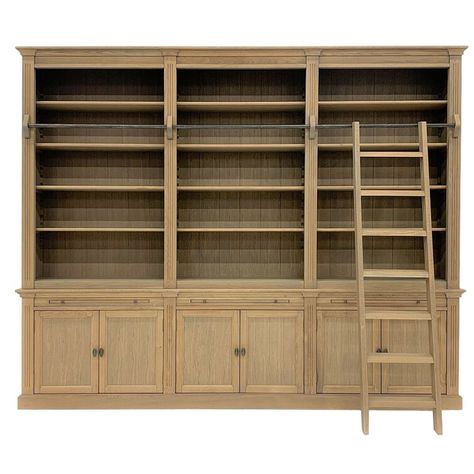 Bookcase With Ladder, Two Panel Doors, Storage Bookcase, Library Bookcase, Oak Bookcase, Office Bookcase, Ladder Bookcase, Wood Construction, Panel Doors