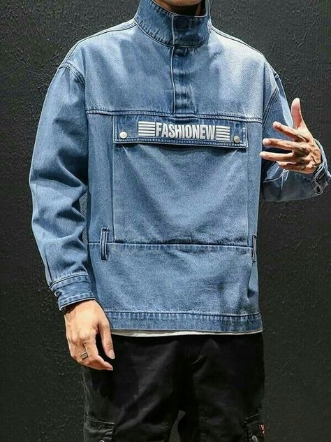 Denim Jacket Male, Cowboy Hoodie, Male Fashion Casual, Jeans Coat, Denim Sweatshirt, Streetwear Hip Hop, Mens Casual Dress Outfits, Guys Clothing Styles, Men Streetwear