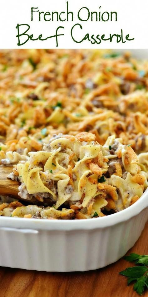 This French Onion Beef Casserole will win hearts all around the dinner table. It is delicious, full of flavor and so comforting! #mealpreprecipe Onion Beef Casserole, French Onion Beef Casserole, French Onion Beef, Crockpot Recipes Beef Stew, Diner Recept, Beef Casserole Recipes, Comfort Food Recipes Dinners, Ground Beef Recipes For Dinner, Beef Recipes Easy