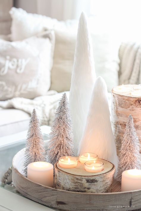 A beautiful neutral, light and bright living room decorated for Christmas Light And Bright Living Room, Room Decorated For Christmas, Bright Living Room, Christmas Decorations Living Room, White Christmas Decor, Christmas Inspo, Christmas Room, Farmhouse Christmas Decor, Silver Christmas