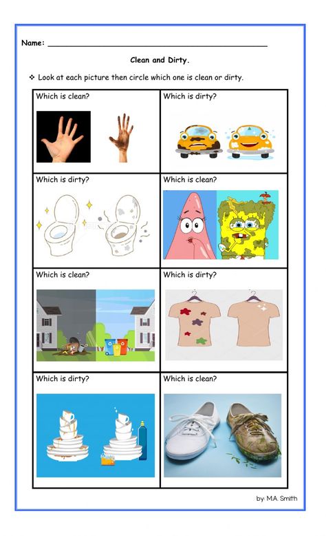 Opposite: Clean and Dirty - Interactive worksheet Clean And Dirty Activity For Kids, Personal Hygiene Worksheets, Opposites Worksheet, Clean Classroom, Nursery Worksheets, Language Therapy Activities, Money Worksheets, Animal Worksheets, Activity Sheets For Kids