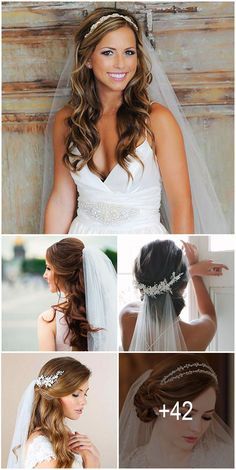 42 Wedding Hairstyle Veil Hair Down, Hair With Veil, Bride Hairstyles With Veil, Hairstyles With Veil, Wedding Hairstyles Medium Length, Wedding Hairstyles With Veil, Veil Wedding, Best Wedding Hairstyles, Veil Hairstyles