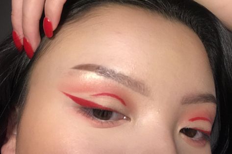 Lunar New Year Makeup Look, Chinese New Year Makeup Look, New Year Eve Makeup, Chinese New Year Makeup, Lunar New Year Makeup, New Year Makeup, Chinese New Year Eve, Red Makeup Looks, Channel Makeup