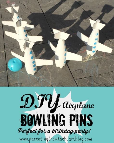 These easy, DIY, toddler friendly, airplane bowling pins are the perfect craft to make with your kids! You can make them for an airplane birthday party, indoor play during the winter, the backyard during summer time, or just as a fun activity while your family is social distancing. Try them today! #crafts #kidscrafts #bowling #airplane #diy #kids Preschool Materials, Birthday Party Indoor, Pilot Retirement, Diy Airplane, Toddler Party Games, Planes Birthday, Aviation Theme, Airplane Crafts, Aviation Museum