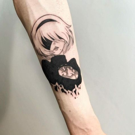 Nier Tattoo, Final Fantasy Tattoo, Fantasy Tattoo, 2b Nier Autómata, Nier Automata, Body Modifications, Anime Tattoos, Skull Tattoo, Tatting