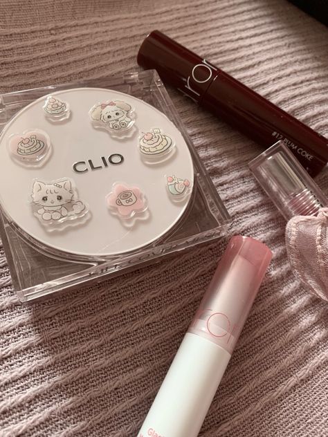 clio, clio cushion pink, pink aesthetic, korean cosmetics, rom&nd, rom&nd lip tints, korean skincare, cute aesthetic, coquette Korean Makeup Cosmetics, Clio Make Up Korean, Rom Nd Lip, Pink Korean Aesthetic, Pink Aesthetic Korean, Korean Lip Products, Korean Cushion, Cosmetics Aesthetic, Cushion Makeup