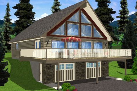 Plan #126-167 - Houseplans.com Swan Pond, Christmas Banister, Small Cabins, Pond House, Alternative Housing, Mountain Cabins, Basement House Plans, Lake Houses, A Frame House Plans