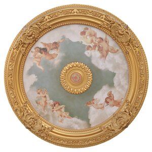 Art Frame Direct Cherub Sky Round Chandelier Ceiling Medallion | Wayfair Architectural Ceiling, Plain Ceiling, Chandelier Installation, Red Ceiling, Sky Ceiling, Gold Brocade, Round Chandelier, Flush Mount Ceiling Fan, Ceiling Medallion