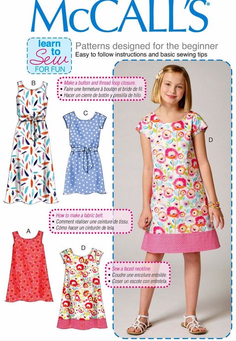 Learn to Sew a Girls' Dress Pattern Easy Pullover Preteen Clothing, Girl Dress Pattern, Handmade Things, Sewing Patterns Girls, Sewing Patterns For Kids, Mccalls Sewing Patterns, Childrens Dress, Easy Sewing Patterns, Sewing Pattern Sizes