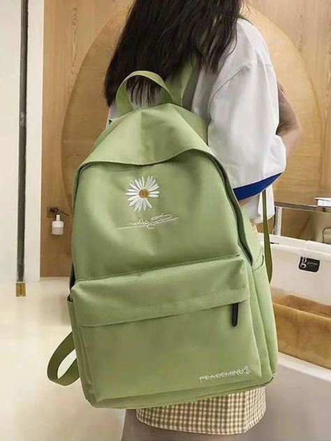 Teenage Backpacks, Teen Backpack, Preppy Bags, Aesthetic Backpack, Cheap Backpacks, Functional Backpack, Green Backpacks, Embroidered Pocket, Backpack For Teens