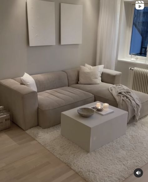 Minimalist Ikea Living Room, Small Apartment Decor Inspiration, Light Brown Couch Living Room Ideas, First Appartement, Cosy Apartment Aesthetic, Short Living Room, Modern Beige Living Room, Living Room Apartment Aesthetic, Neutral Living Room Decor