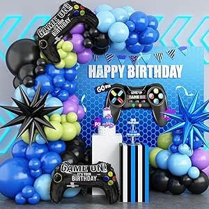 Video Game Balloon Arch Garland Kit, Blue Purple Green Black Party Balloons with 2Pcs Game Handle Foil Balloons for Video Game Theme Birthday Party Boys Gamer Night Decor Video Game Theme Birthday Party, Video Game Theme Party, Game Theme Birthday Party, Boys Birthday Party Games, Boys 8th Birthday, Happy Birthday Games, Birthday Party Boys, Night Decor, Video Games Birthday Party