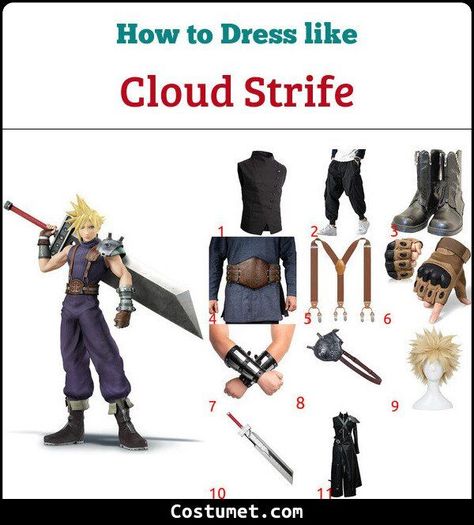 Cloud Strife Costume, Final Fantasy Costume, Cloud Super Smash Bros, Cloud Cosplay, Cloud Strife Cosplay, Epic Costumes, Plate Armor, Sleeveless Turtleneck Top, Brown Combat Boots