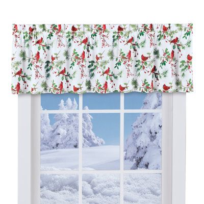 A delightful design featuring red cardinals perched on pine branches and holly make these curtains perfect all season long. The curtains have a white background, and the rod pocket top makes hanging easy. Choose the valance, tier set or both for a festive display. Sold separately. Machine wash. Polyester; imported. Choose: Valance (14 1/2"L x 16"W), 24" Tier Set of 2 (24"L x 27"W each) or 36" Tier Set of 2 (36"L x 27"W each). The Holiday Aisle® | The Holiday Aisle® Festive Cardinal Holly Printed Kitchen Window Curtains, Holly Print, Red Cardinals, Curtain Shop, Pine Branches, Lush Decor, Valance Window Treatments, Window Bed, Collections Etc