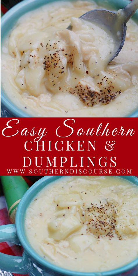 Easy Southern Chicken and Dumplings - southern discourse Recipes For Chicken And Dumplings, Southern Chicken And Dumplings With Biscuits, Chicken And Dumplings Frozen Dumpling, Easy Dumplings Recipe Simple, Boiled Chicken And Dumplings, Stove Top Chicken And Dumplings, Stovetop Chicken And Dumplings, Flour Dumplings Recipe, Easy Chicken Dumplings Recipe