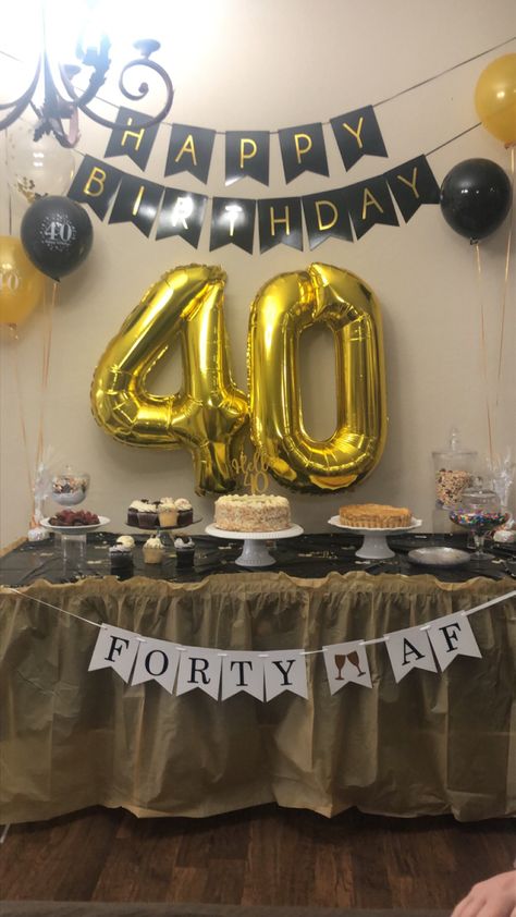 Gold And Black Party Decorations, Gold And Black Party, 40th Birthday Wishes, Birthday Deco, Black Party Decorations, 40 Birthday, Gold Office, Simple Birthday Decorations, Party Food Buffet