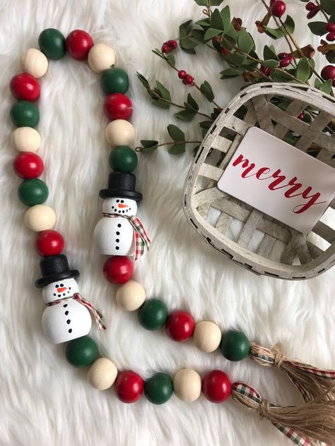 Head Garland, Christmas Bead Garland, Wooden Garland, Wood Garland, Beads Garland, Wood Beads Diy, Farmhouse Beads, Bead Decor, Wooden Farmhouse