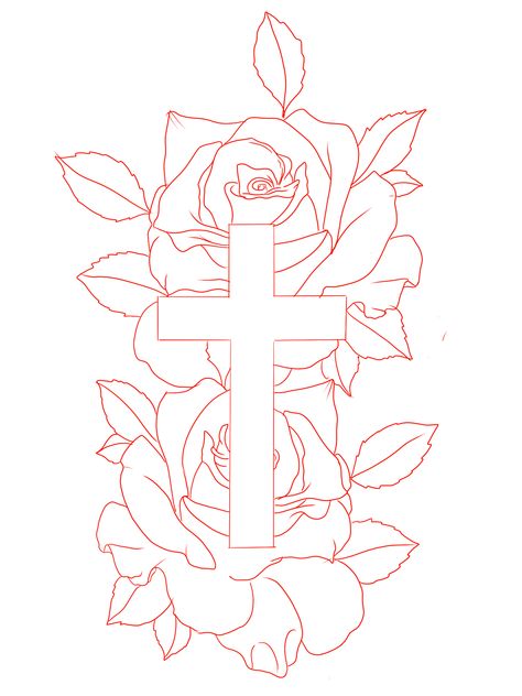 Rose Cross Drawing, Cross With Roses Tattoo Stencil, Cross With Roses Drawing, Cross With Flowers Drawing, Cross Tattoo Stencil, Cross With Roses, Cross Drawing, Animal Sleeve Tattoo, Patriotic Cat