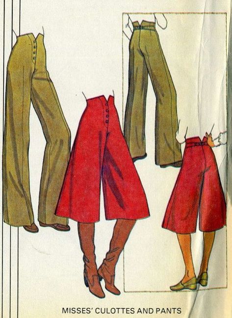 High Waisted Culottes, Clothes Winter, Diy Vetement, Bell Bottom Pants, Sewing Pattern Sizes, Fashion Design Sketches, Bell Bottom, Mode Vintage, Character Outfits