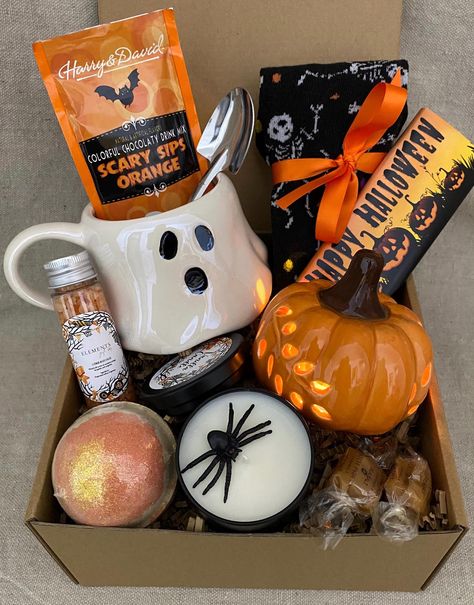 Get ready to be spooked and surprised with our three exclusive Halloween Gift Boxes, packed with thrilling treats and eerie goodies!  These boxes are full of Halloween magic and will make this spooky season one to remember.  ️ 🎃 Limited Availability: Don't miss out on this spooktacular offer! The Halloween Gift Boxes are available in limited quantities. Grab yours now before they vanish into the shadows. Ghost Spa Box: 🎃 12oz White Ghost Mug - faces vary per box 🎃 Shovel Spoon 🎃 Cozy Halloween Socks - Mixed Selection is picked for your box 🎃 Scented Candle - handmade in our shop 🎃 Orange Lighted Ceramic Pumpkin  🎃 Citrus Bath Salts 🎃 Gourmet Happy Halloween Chocolate Bar 🎃 Apple Harvest Scented Bath Bomb 🎃 Beverage Selection: Hot Cocoa, Coffee, Pumpkin Coffee, Cider, Chai Tea, Ch Gift Box For Best Friend, Kylie Baby Shower, Fall Care Package, Ivory Throw Blanket, Spooky Halloween Gifts, Boo Gift, Halloween Themed Gifts, Halloween Gift Baskets, Traverse City Mi