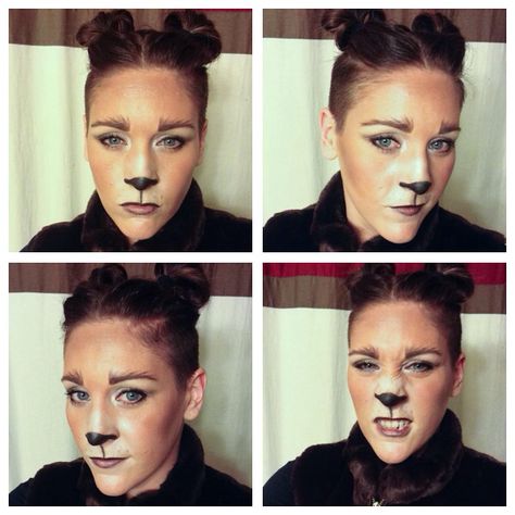 Bear Makeup Halloween DIY Ewok Makeup, Teddy Bear Makeup Halloween, Bear Halloween Makeup, Diy Bear Costume, Bear Costume Diy, Teddy Bear Makeup, Teddy Bear Nail Art, Shrek Makeup, Bear Nail Art