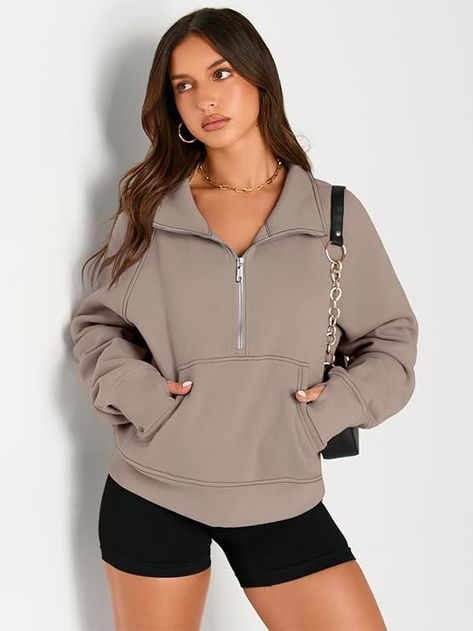 AUTOMET Womens Sweatshirts Half Zip Cropped Pullover Fleece Quarter Zipper Hoodies Fall outfits Clothes Thumb Hole Womens Sweatshirts, Cropped Pullover, Pullover Fleece, Winter Mode, Half Zip Sweatshirt, Lulu Lemon, Half Zip Pullover, Womens Fleece, 가을 패션