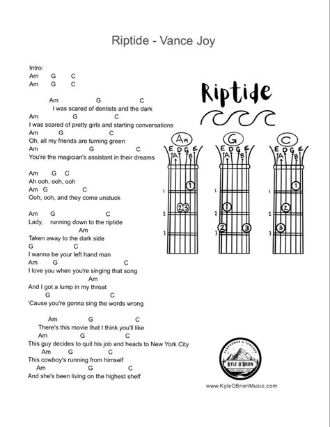 Learn to play and/or sing Riptide by Vance Joy with this easy-to-read lyrics and guitar chords sheet. Perfect for singers and musicians of all levels, this sheet includes all the lyrics, melody, and chord symbols you need to get started. Riptide lyrics Vance Joy lyrics Singing lessons Music lessons Lyrics sheet Guitar chords Singers Musicians Learn to sing Learn to play guitar Music theory Chord symbols Melody Easy to read All levels Pop songs Folk songs Acoustic songs Easy Song To Learn On Guitar, Guitar Chords With Lyrics, Come As You Are Guitar Chords, Acoustic Guitar Chords For Songs Easy, F Chord Guitar Easy, How To Play Guitar Chords, Riptide Guitar Tab, Song Guitar Chords Lyrics, Guitar Cords For Beginners Sheet Music