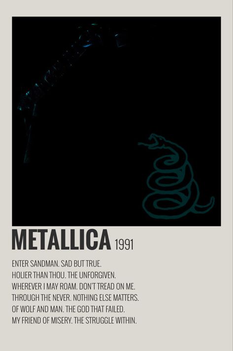 Metallica Album Covers, Album Cover Wall Decor, Metallica Albums, Alt Posters, Rock Album Covers, Enter Sandman, Music Wall Decor, Minimalist Music, Music Poster Ideas