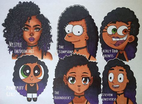 Style Challenge Drawing Art Black Love, Powerpuff Kızları, Cartoon Artist, Art Style Challenge, Art Mignon, Black Artwork, Black Cartoon, Arte Inspo, Black Love Art