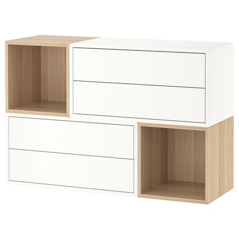 IKEA EKET White, White Stained OAK Effect Wall-mounted cabinet combination Eket Ikea, Ikea Eket, Flexible Furniture, Ikea Store, Painted Drawers, Wall Mounted Cabinet, Ikea Family, White Stain, Shelf Unit