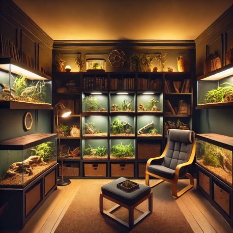 Reptile Room Aesthetic, Snake Aquarium, Terrarium Room, Snake Enclosure, Indoor Pond, Pet Room, Tortoise Habitat, Fish Tank Terrarium, Cool Fish Tanks