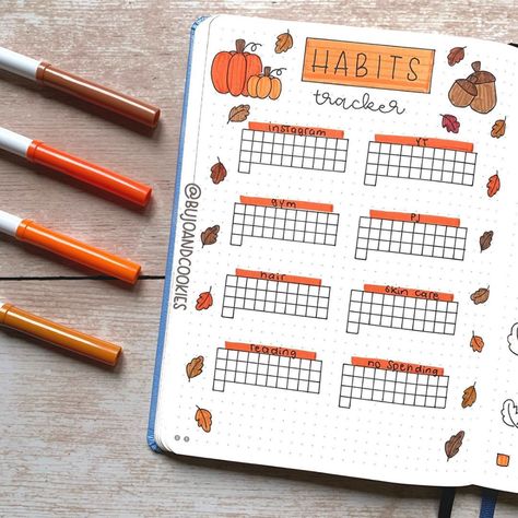 Fall Bullet Journal Theme, October Tracker Bullet Journal, Jurnal Bullet Ideas October, October Page Bullet Journal, Bullet Journal October Theme, Autumn Bullet Journal, October Bullet Journal, Bullet Journal September, Bullet Journal Lists