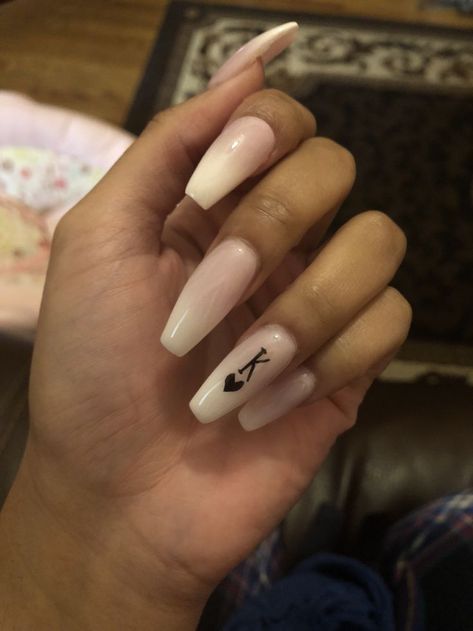 Pin on Nails Nails With K Initials Acrylic, White Nails With K Initials Acrylic, Acrylic Nails With A K Initial, Black Nails With Letters Initials, Small Initial On Nails, Nails K Initial, Letter K On Nails, Nails With A K Initial, Nails With The Letter D On Them