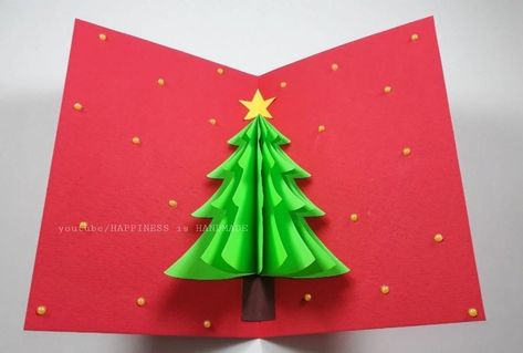 3D Christmas Pop Up Card Tutorial | How To Make Christmas Greeting Card | Christmas Card Ideas Christmas Paper Crafts For Kids, 3d Christmas Tree Card, Pop Up Christmas Cards, Christmas Greeting Cards Handmade, 3d Christmas Cards, Library Crafts, Fancy Fold Card Tutorials, Christmas Cards Kids, Christmas Pops