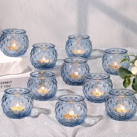 Amazon.com: DARJEN Blue Votive Candle Holders Set of 24- Round Glass Candle Holders Bulk for Tea Light Candle, Diamond Texture Candle Votives for Wedding Centerpiece, Party & Home Decor : Home & Kitchen Blue Votive Candle Holders, Blue Candle Holders, Candle Votives, Centerpiece Party, Round Candle Holder, Round Candle, Blue Candle, Diamond Texture, Round Candles