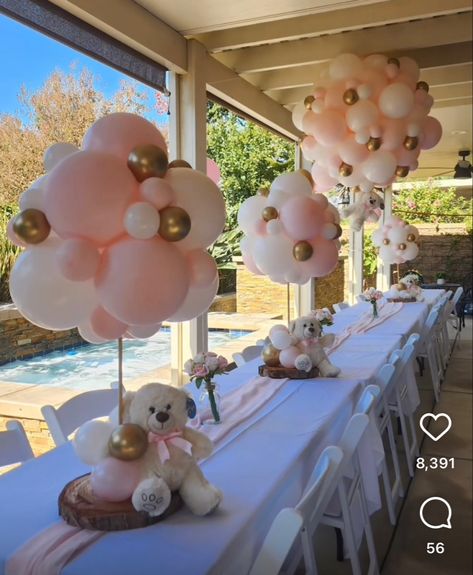 Pink Bear Baby Shower, Teddy Bear Baby Shower Theme, Theme Bapteme, Boy Baby Shower Centerpieces, Deco Ballon, Bear Baby Shower Theme, Idee Babyshower, Baby Shower Theme Decorations, Baby Shower Deco