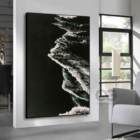 Large 3D Textured Ocean Acrylic Painting Framed Black And White Beach Wall Art Original Sea Black Artwork Beach Canvas Art Pastel Room Decor Large Black Canvas Painting Ideas, Black And White Sea Painting, Black And White Ocean Art, Black Beach Painting, Black And White Beach Painting, Black And White Beach Decor, Acrylic Black And White Painting Ideas, Large Black And White Wall Art, Black And White Painting Acrylic