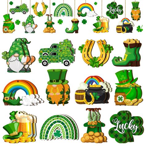 PRICES MAY VARY. Abundant Quantity in the Package: you will receive 24 pieces of St Patrick's Day wooden ornaments in 12 styles, each style for 2 pieces, sufficient to meet your crafts making or decoration demands, and you can share them with your family members Reliable and Serviceable Material: our St Patrick's Day decorations are made of quality wood material, firm and sturdy to use, not easy to fade, deform or break, and can retain their bright color for a long time, providing you with a lon St Patrick's Day Tree, Tree Table Decor, Green Clover, St Patrick's Day Decorations, Ornaments Vintage, Car Decorations, Tree Table, Mini Ornaments, Clover Green