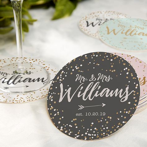 Personalized Wedding Paper Coasters - Sparkling Love Mason Jar Candles Wedding, Mason Jar Candle Favors, Small Private Wedding, Personalized Candy Bars, Paper Coasters, Personalized Mason Jars, Cricut Wedding, Wedding Coasters, Mason Jar Wedding