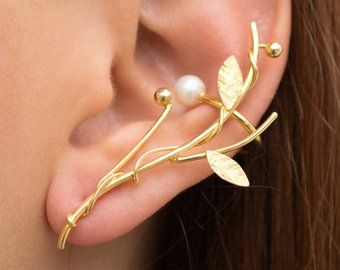 Butterfly earcuff | Etsy Silver Ear Cuff Earrings, Leaf Ear Cuffs, Gold Ear Climbers, Elf Ear, Elf Ear Cuff, Fairy Ears, Ear Crawler, Pierced Ear, Cuff Earring