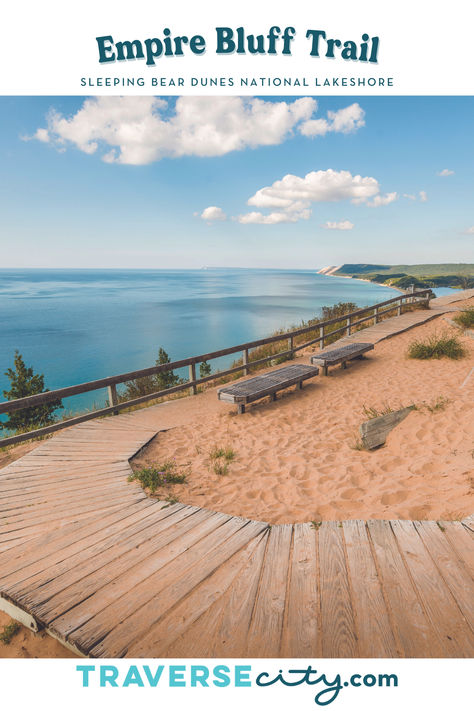 The Empire Bluff Trail is a 1.5-mile round trip trail through a beech-maple forest, open fields, and dunes with a spectacular view of Lake Michigan.   The terrain is hilly. Stop at the trailhead for a self-guiding brochure describing the scenery. To access the trailhead, take Wilco Road off M-22, about 1.7 miles south of Empire.   Mountain bikes are not allowed on any of the National Park trails.   Pets must be kept on a six-foot maximum leash. Indian Head Trail Adirondacks, Maple Forest, Artist Bluff Trail, Empire Bluff Trail Michigan, High Trestle Trail Bridge Iowa, Michigan Travel Destinations, Sleeping Bear, Traverse City Mi, Park Trails