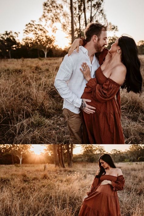 Burgundy Maternity Photoshoot, Brown Maternity Dress Photoshoot, Brown Maternity Dress, Flowy Maternity Dress, Maternity Boho, Witch Aesthetics, Pregnancy Pics, Cute Pregnancy Pictures, Teenage Couples