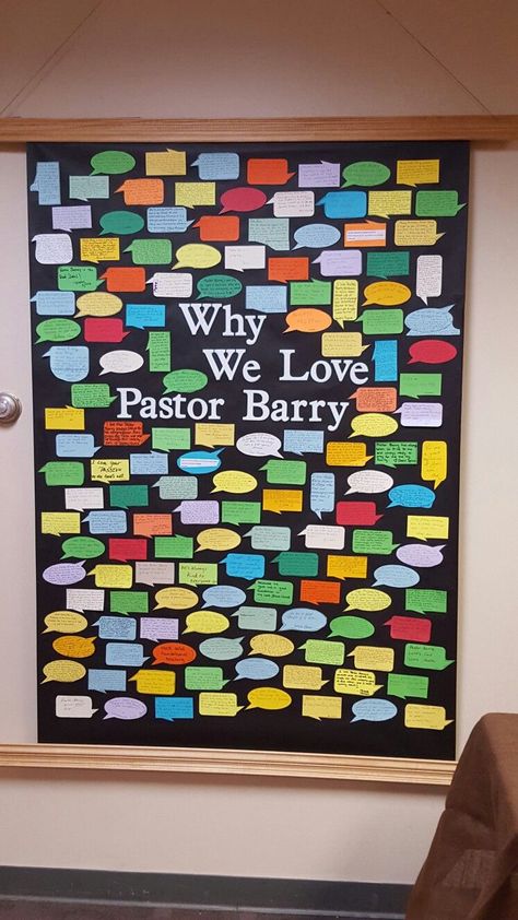 Decorating Pastors Office, Pastor Appreciation Photo Backdrop, Pastor Celebration Ideas, Pastor Appreciation Bulletin Boards, Pastor Appreciation Bulletin Board Ideas, Pastors Appreciation Ideas Decoration, Pastor Appreciation Crafts For Kids, Paster Appreciation Ideas, Pastors Day Decorations