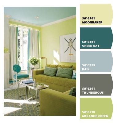 Paint colors from Chip It! by Sherwin-Williams Green Wall Paint Colors, Green Painted Walls, Different Moods, Green Living Room, Colourful Living Room Decor, Home Decor Colors, Yellow Paint, Colourful Living Room, Room Color Schemes